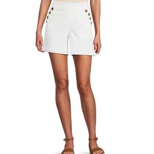 Westbound High Waist Women's Shorts in White with Button Details